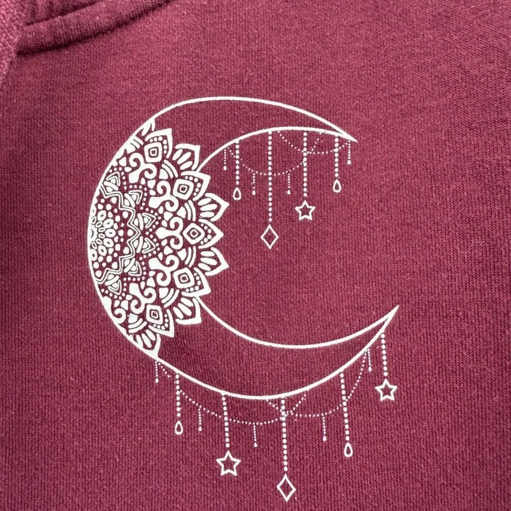 Warehouse One Hoodie Burgundy Womens Size XS whimsigoth Witchy Celestial Moon - Picture 4 of 7